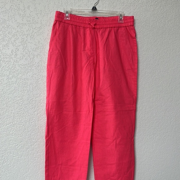 J Crew Cropped Pants Draw String Linen Bright Neon Pink size 8 - Picture 2 of 11